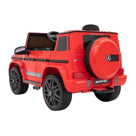 JOKO Elektrické autíčko Mercedes-Benz G63 AMG, penové kolesá, kožené sedadlo, červené