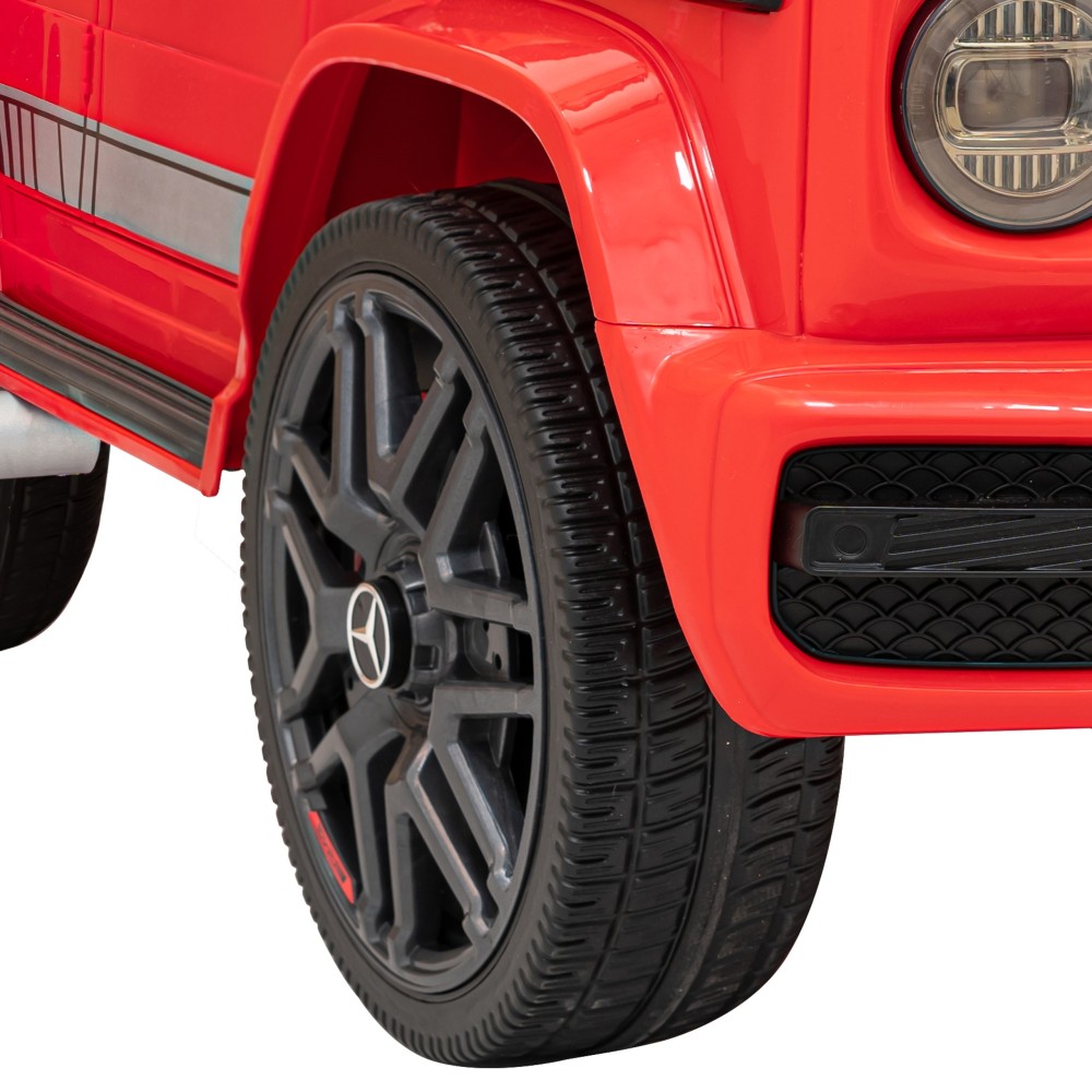 JOKO Elektrické autíčko Mercedes-Benz G63 AMG, penové kolesá, kožené sedadlo, červené