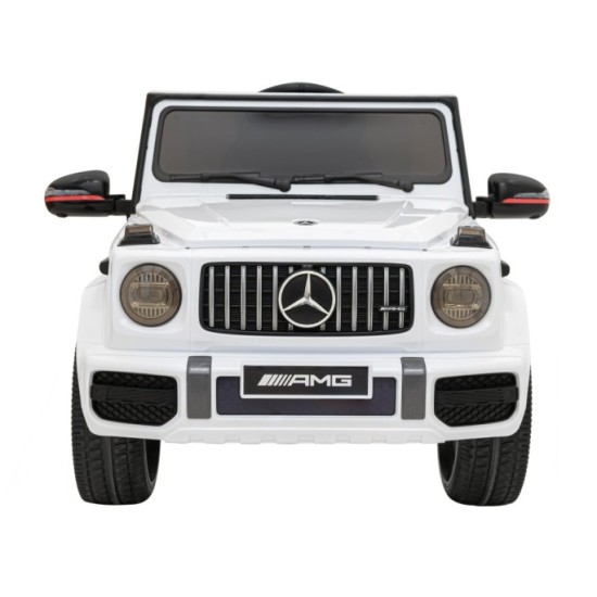 JOKO Elektrické autíčko Mercedes-Benz G63 AMG, penové kolesá, kožené sedadlo, biele