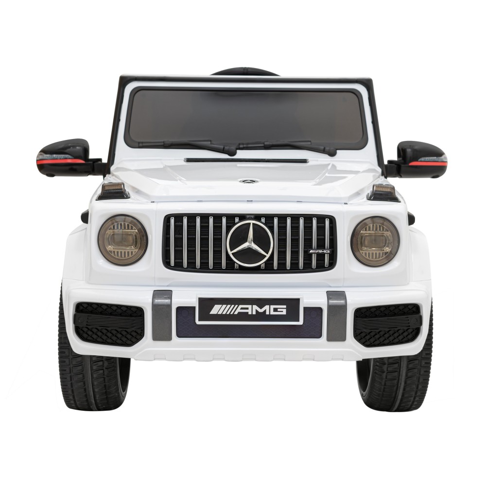 JOKO Elektrické autíčko Mercedes-Benz G63 AMG, penové kolesá, kožené sedadlo, biele
