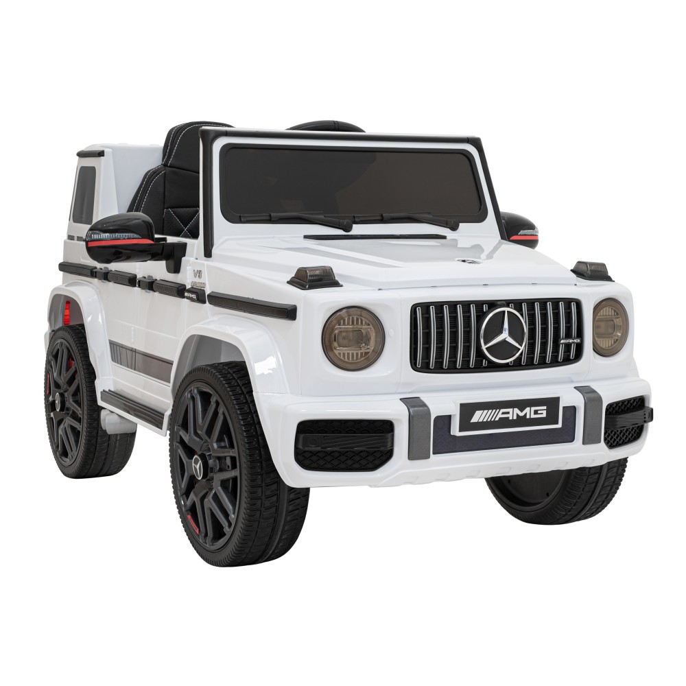 JOKO Elektrické autíčko Mercedes-Benz G63 AMG, penové kolesá, kožené sedadlo, biele