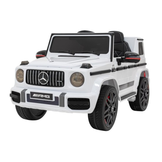 JOKO Elektrické autíčko Mercedes-Benz G63 AMG, penové kolesá, kožené sedadlo, biele