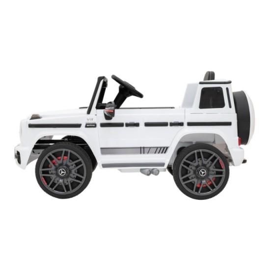 JOKO Elektrické autíčko Mercedes-Benz G63 AMG, penové kolesá, kožené sedadlo, biele