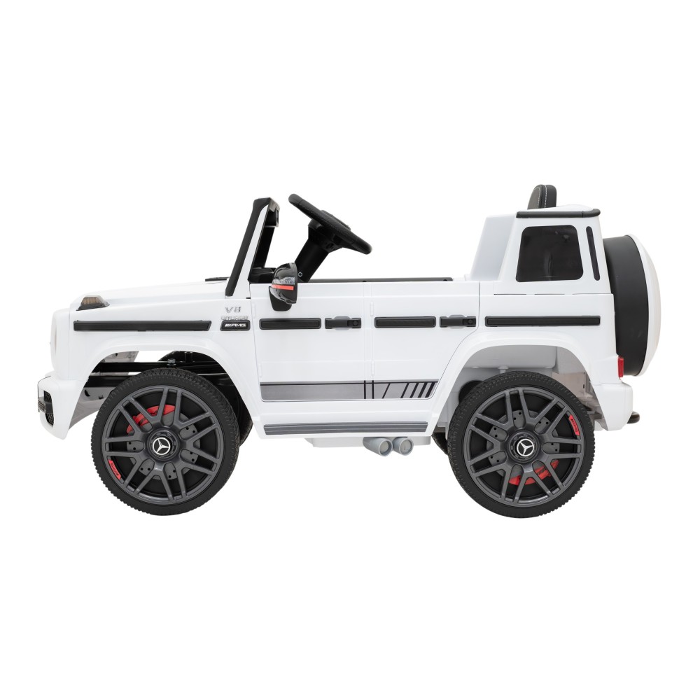 JOKO Elektrické autíčko Mercedes-Benz G63 AMG, penové kolesá, kožené sedadlo, biele