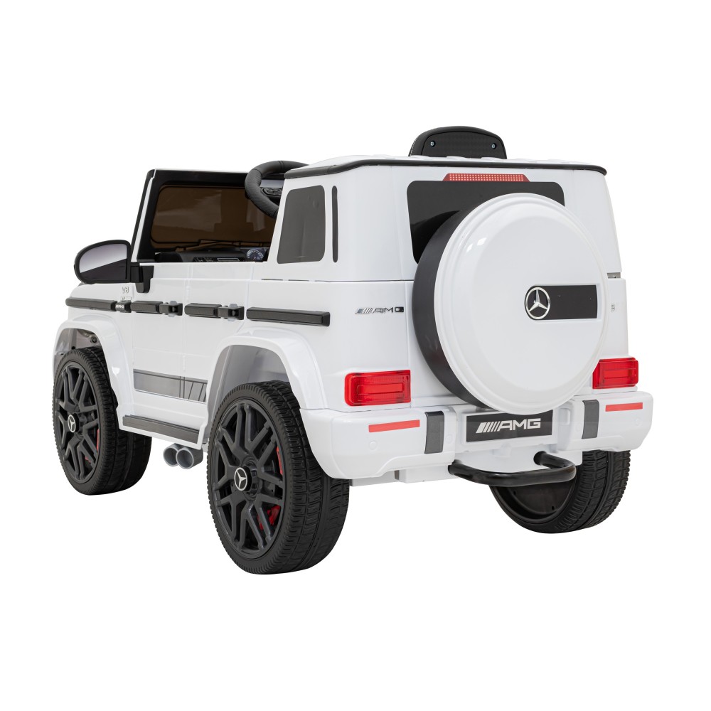 JOKO Elektrické autíčko Mercedes-Benz G63 AMG, penové kolesá, kožené sedadlo, biele