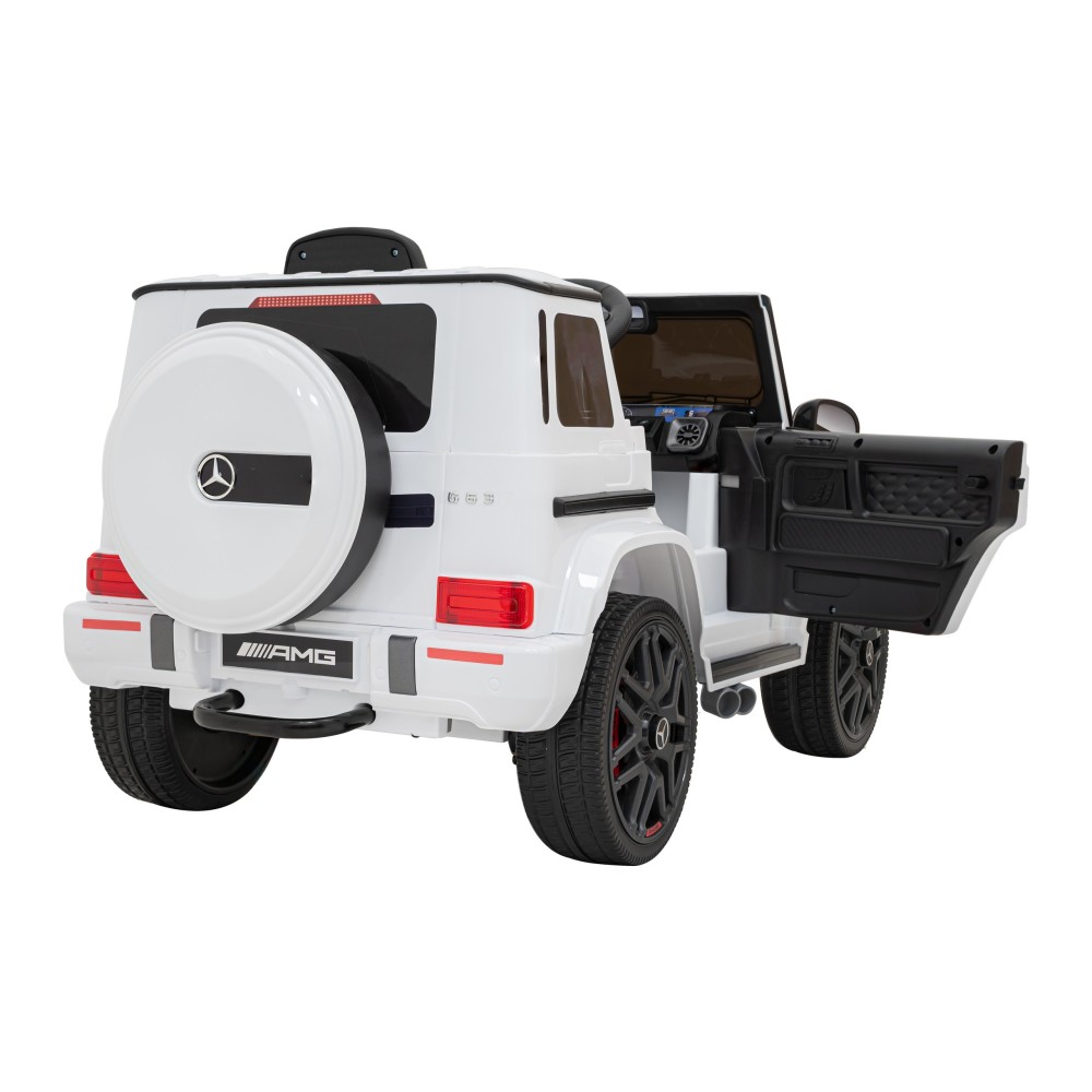 JOKO Elektrické autíčko Mercedes-Benz G63 AMG, penové kolesá, kožené sedadlo, biele