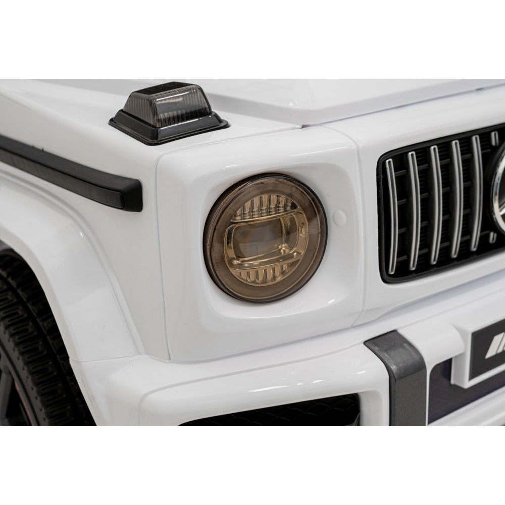 JOKO Elektrické autíčko Mercedes-Benz G63 AMG, penové kolesá, kožené sedadlo, biele