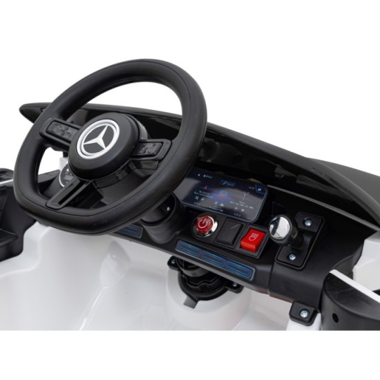 JOKO Elektrické autíčko Mercedes Benz AMG EQA, penové kolesá, kožené sedadlo, biele