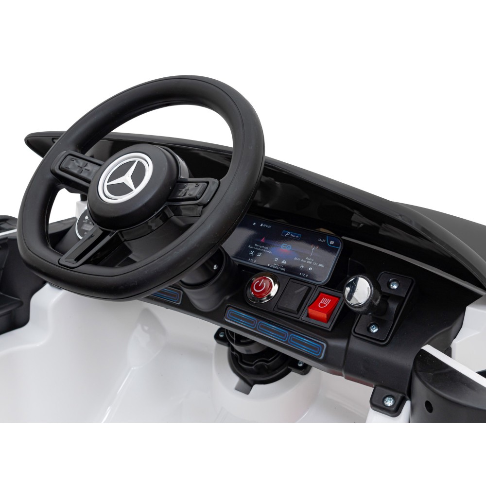 JOKO Elektrické autíčko Mercedes Benz AMG EQA, penové kolesá, kožené sedadlo, biele