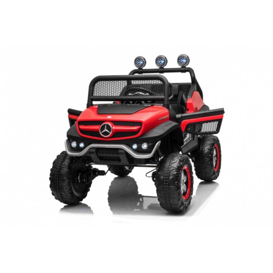 JOKO Elektrické autíčko Mercedes Benz Unimog 4x4, penové kolesá, kožené sedadlo, červené