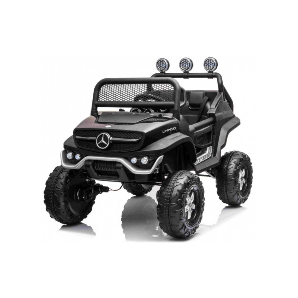 JOKO Elektrické autíčko Mercedes Benz Unimog 4x4, penové kolesá, kožené sedadlo, čierne