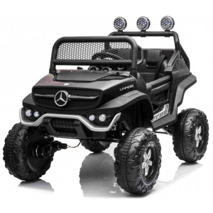 JOKO Elektrické autíčko Mercedes Benz Unimog 4x4, penové kolesá, kožené sedadlo, čierne