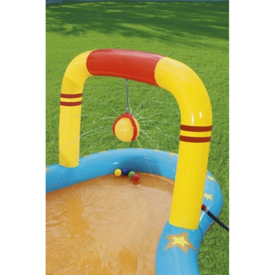 Bestway Detský Nafukovací bazén so šmýkačkou a fontánou, basketbalový kôš, kolky, 435 cm x 213 cm x 117 cm 