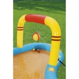 Bestway Detský Nafukovací bazén so šmýkačkou a fontánou, basketbalový kôš, kolky, 435 cm x 213 cm x 117 cm 