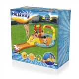 Bestway Detský Nafukovací bazén so šmýkačkou a fontánou, basketbalový kôš, kolky, 435 cm x 213 cm x 117 cm 