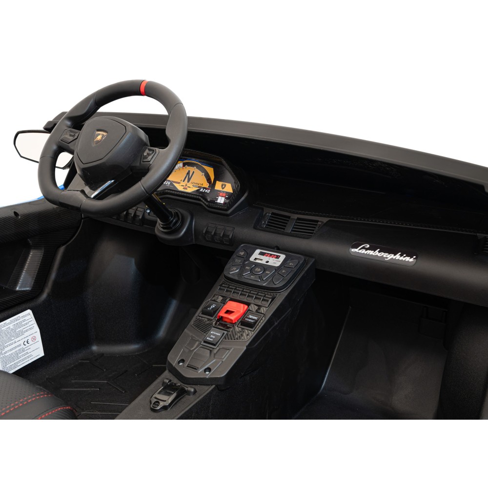 JOKO Veľké Elektrické Autíčko Lamborghini Aventador SV, kožené sedadlo, penové kolesá, nosnosť 100kg, 2x200W, 24V, modré
