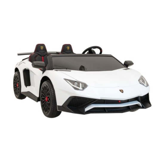 JOKO Veľké Elektrické Autíčko Lamborghini Aventador SV, kožené sedadlo, penové kolesá, nosnosť 100kg, 2x200W, 24V, biele