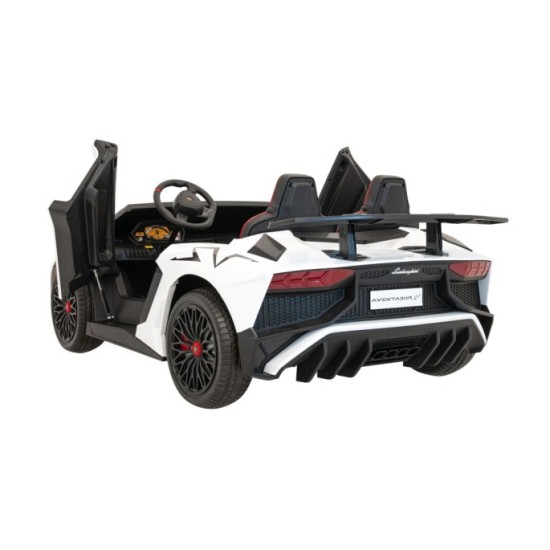JOKO Veľké Elektrické Autíčko Lamborghini Aventador SV, kožené sedadlo, penové kolesá, nosnosť 100kg, 2x200W, 24V, biele
