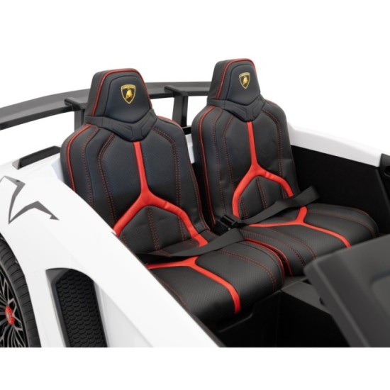 JOKO Veľké Elektrické Autíčko Lamborghini Aventador SV, kožené sedadlo, penové kolesá, nosnosť 100kg, 2x200W, 24V, biele