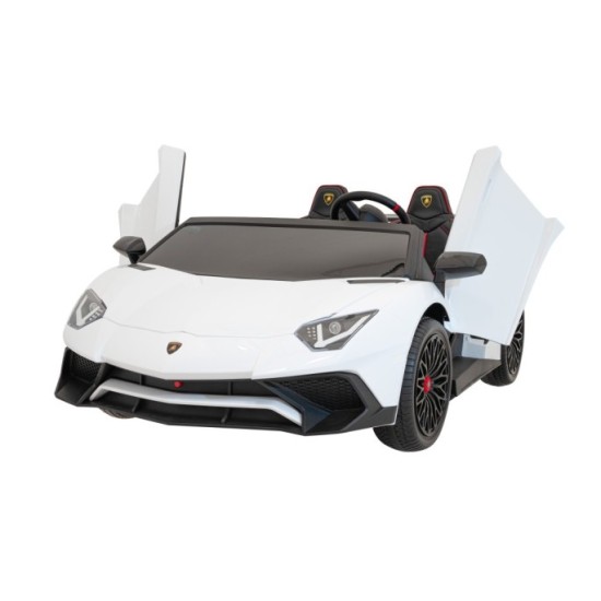 JOKO Veľké Elektrické Autíčko Lamborghini Aventador SV, kožené sedadlo, penové kolesá, nosnosť 100kg, 2x200W, 24V, biele