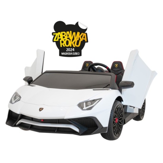 JOKO Veľké Elektrické Autíčko Lamborghini Aventador SV, kožené sedadlo, penové kolesá, nosnosť 100kg, 2x200W, 24V, biele