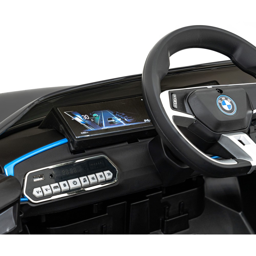 JOKO Elektrické autíčko BMW I4, penové kolesá, kožené sedadlo, čierne
