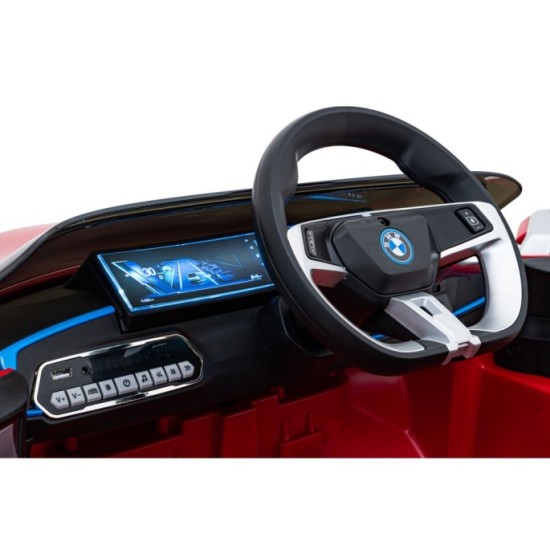 JOKO Elektrické autíčko BMW I4, penové kolesá, kožené sedadlo, červené