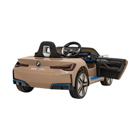 JOKO Elektrické autíčko BMW I4, penové kolesá, kožené sedadlo, hnedé
