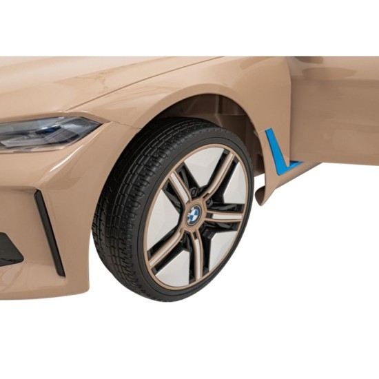 JOKO Elektrické autíčko BMW I4, penové kolesá, kožené sedadlo, hnedé