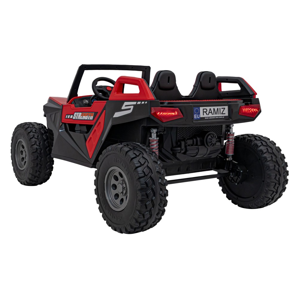 JOKO Elektrické Autíčko Buggy Clash STRONG 4x4 300W 24V, penové kolesá, Dvojmiestne kožené sedadlo, Nosnosť 60kg, červené