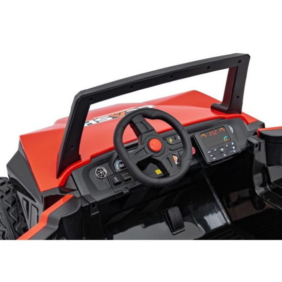 JOKO Elektrické Autíčko Buggy Clash STRONG 4x4 300W 24V, penové kolesá, Dvojmiestne kožené sedadlo, Nosnosť 60kg, červené