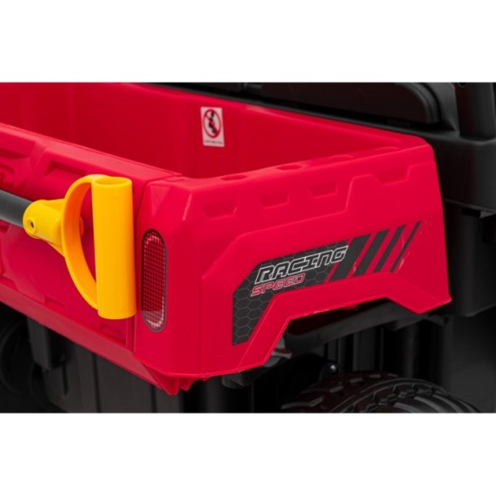 JOKO Elektrické autíčko s Elektricky vyklápacou vlečkou Pick-Up Speed 900, kožené sedadlo, penové kolesá, nosnosť 50kg, červené