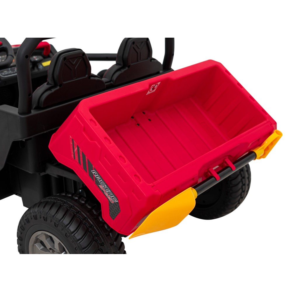 JOKO Elektrické autíčko s Elektricky vyklápacou vlečkou Pick-Up Speed 900, kožené sedadlo, penové kolesá, nosnosť 50kg, červené
