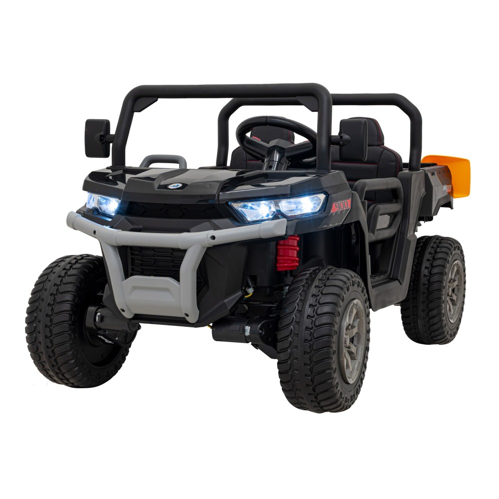 JOKO Elektrické autíčko s Elektricky vyklápacou vlečkou Pick-Up Speed 900, kožené sedadlo, penové kolesá, nosnosť 50kg, čierne