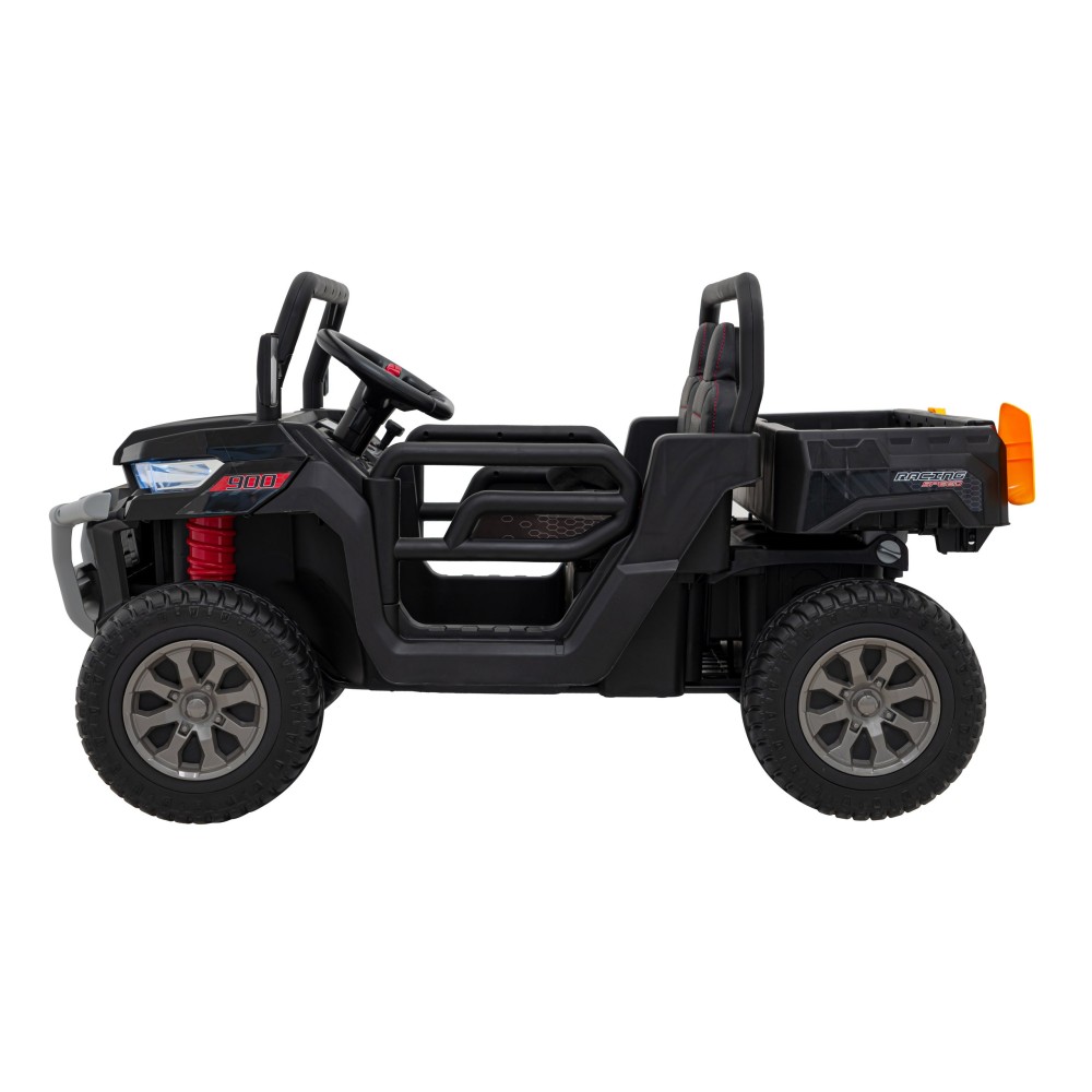 JOKO Elektrické autíčko s Elektricky vyklápacou vlečkou Pick-Up Speed 900, kožené sedadlo, penové kolesá, nosnosť 50kg, čierne