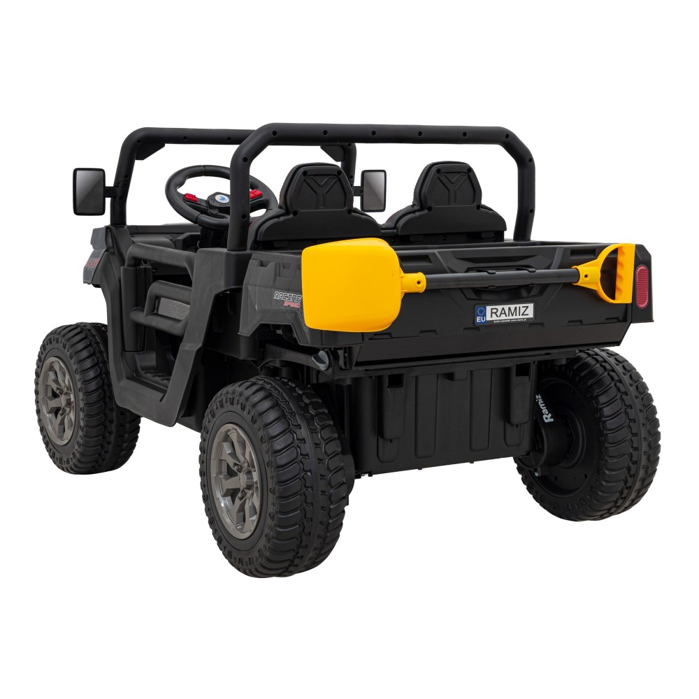 JOKO Elektrické autíčko s Elektricky vyklápacou vlečkou Pick-Up Speed 900, kožené sedadlo, penové kolesá, nosnosť 50kg, čierne