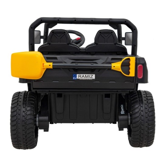 JOKO Elektrické autíčko s Elektricky vyklápacou vlečkou Pick-Up Speed 900, kožené sedadlo, penové kolesá, nosnosť 50kg, čierne