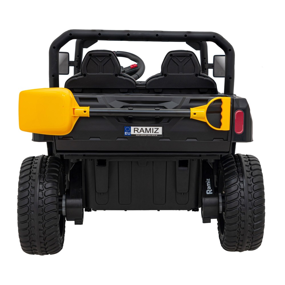 JOKO Elektrické autíčko s Elektricky vyklápacou vlečkou Pick-Up Speed 900, kožené sedadlo, penové kolesá, nosnosť 50kg, čierne