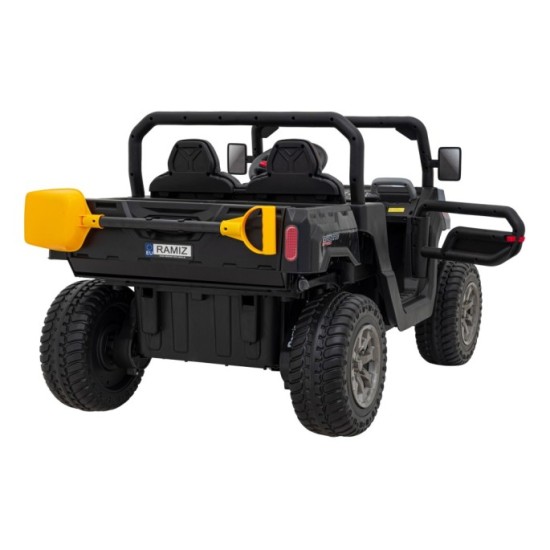 JOKO Elektrické autíčko s Elektricky vyklápacou vlečkou Pick-Up Speed 900, kožené sedadlo, penové kolesá, nosnosť 50kg, čierne