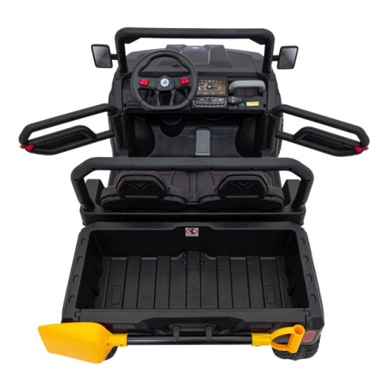 JOKO Elektrické autíčko s Elektricky vyklápacou vlečkou Pick-Up Speed 900, kožené sedadlo, penové kolesá, nosnosť 50kg, čierne