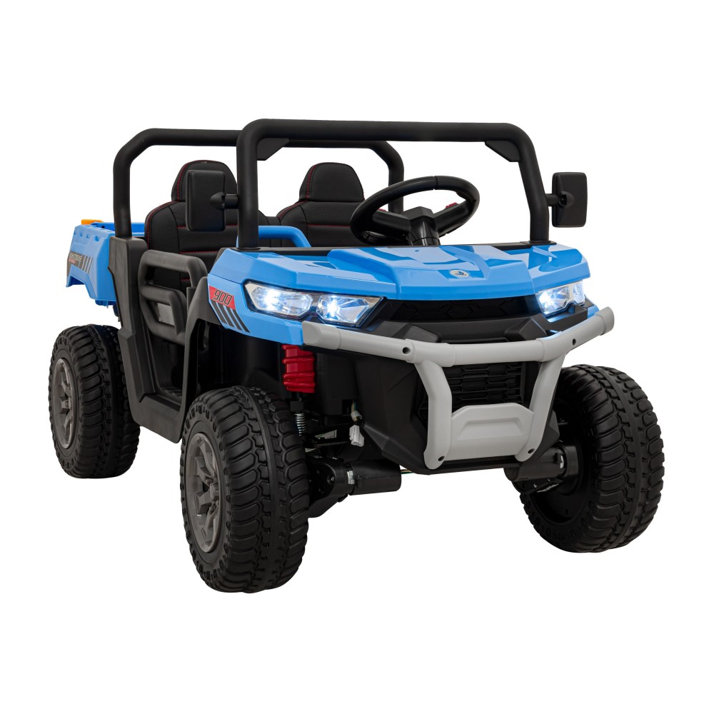 JOKO Elektrické autíčko s Elektricky vyklápacou vlečkou Pick-Up Speed 900, kožené sedadlo, penové kolesá, nosnosť 50kg, modré