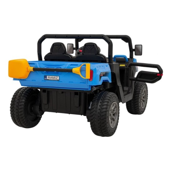 JOKO Elektrické autíčko s Elektricky vyklápacou vlečkou Pick-Up Speed 900, kožené sedadlo, penové kolesá, nosnosť 50kg, modré