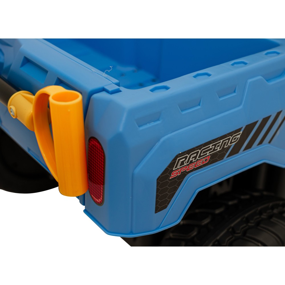 JOKO Elektrické autíčko s Elektricky vyklápacou vlečkou Pick-Up Speed 900, kožené sedadlo, penové kolesá, nosnosť 50kg, modré