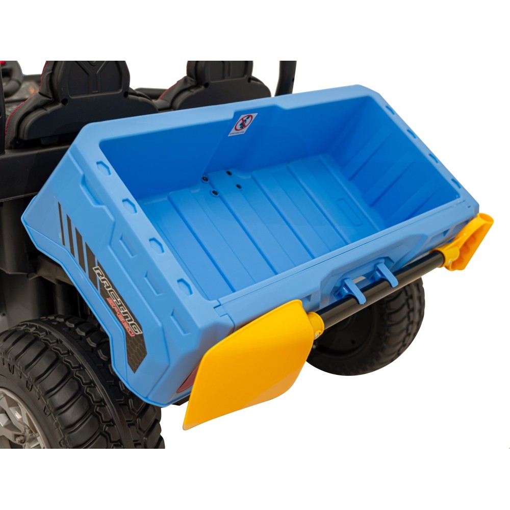 JOKO Elektrické autíčko s Elektricky vyklápacou vlečkou Pick-Up Speed 900, kožené sedadlo, penové kolesá, nosnosť 50kg, modré