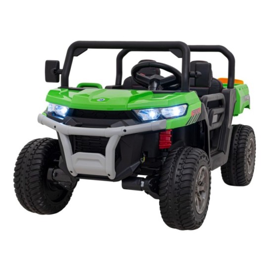 JOKO Elektrické autíčko s Elektricky vyklápacou vlečkou Pick-Up Speed 900, kožené sedadlo, penové kolesá, nosnosť 50kg, zelené