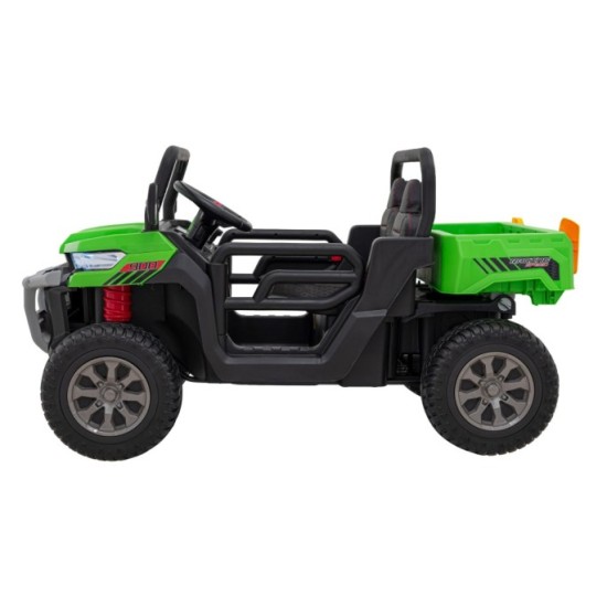 JOKO Elektrické autíčko s Elektricky vyklápacou vlečkou Pick-Up Speed 900, kožené sedadlo, penové kolesá, nosnosť 50kg, zelené