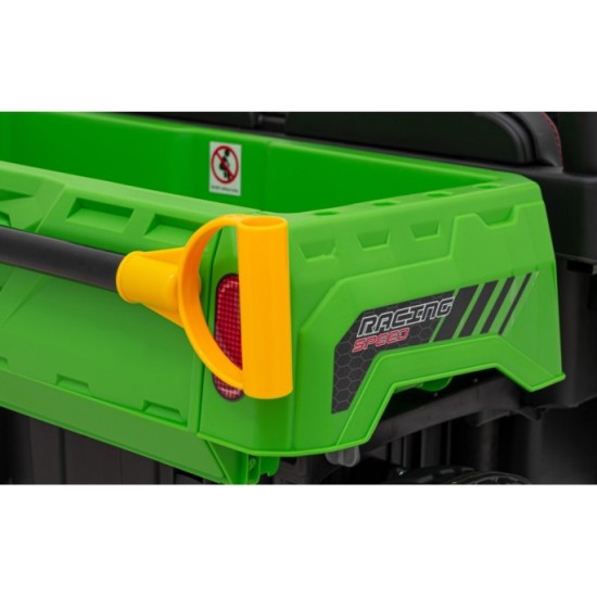JOKO Elektrické autíčko s Elektricky vyklápacou vlečkou Pick-Up Speed 900, kožené sedadlo, penové kolesá, nosnosť 50kg, zelené
