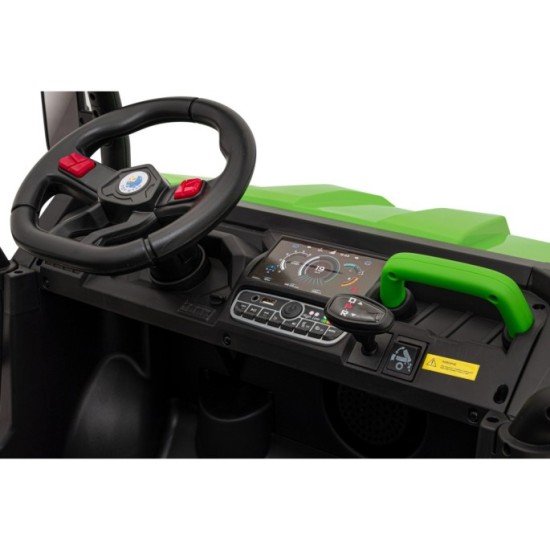 JOKO Elektrické autíčko s Elektricky vyklápacou vlečkou Pick-Up Speed 900, kožené sedadlo, penové kolesá, nosnosť 50kg, zelené