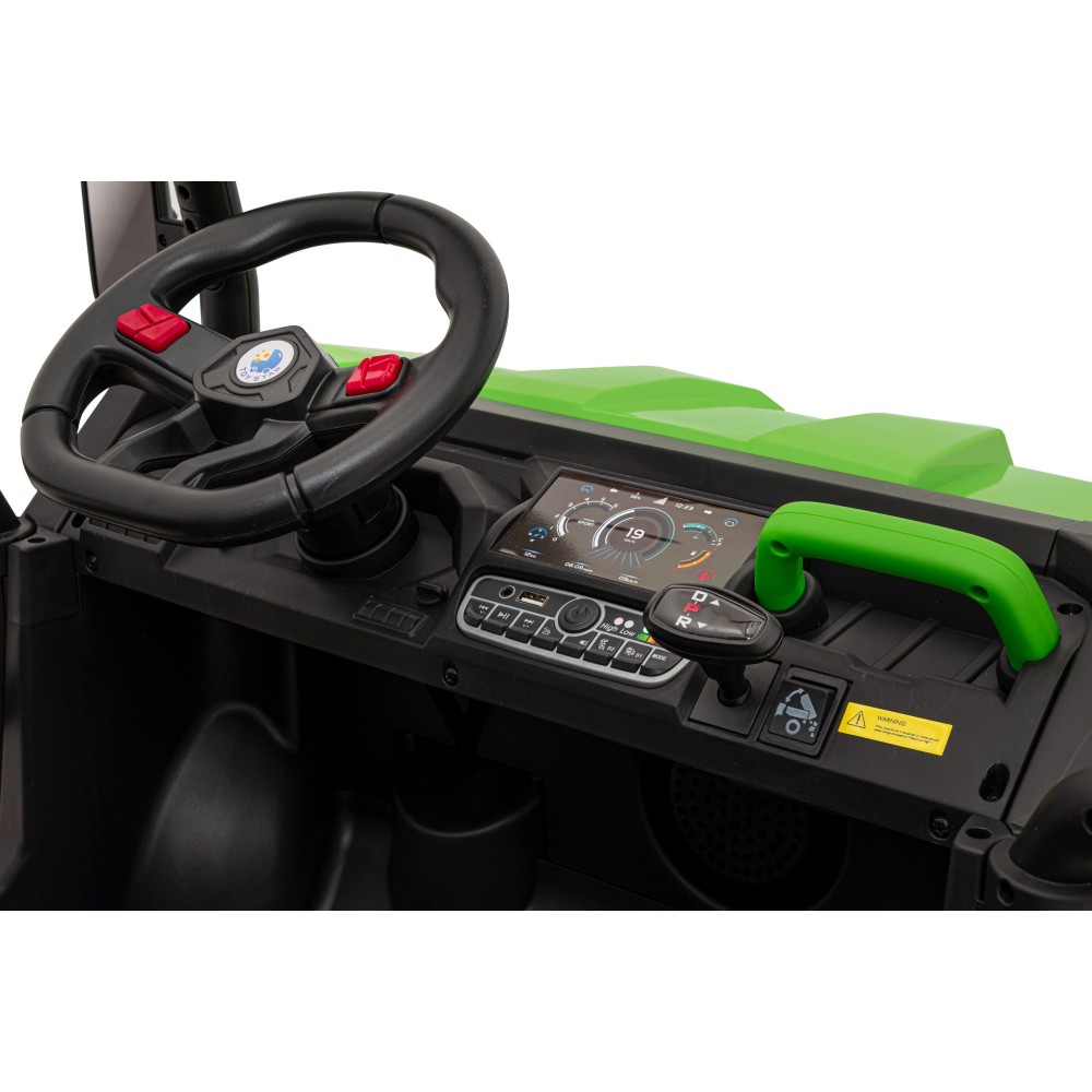 JOKO Elektrické autíčko s Elektricky vyklápacou vlečkou Pick-Up Speed 900, kožené sedadlo, penové kolesá, nosnosť 50kg, zelené