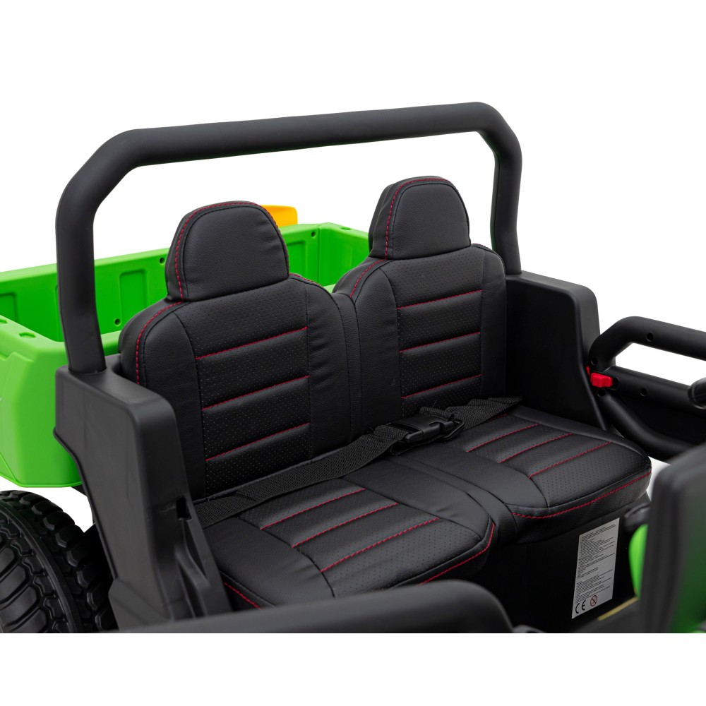 JOKO Elektrické autíčko s Elektricky vyklápacou vlečkou Pick-Up Speed 900, kožené sedadlo, penové kolesá, nosnosť 50kg, zelené